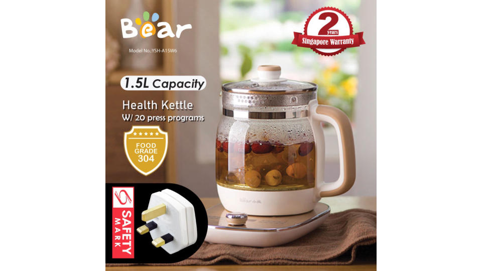 Bear Electric Health Kettle multi-function Kettle Tea Office 20 press function, 1.5L (YSH-A15W6). (Photo: Shopee SG)