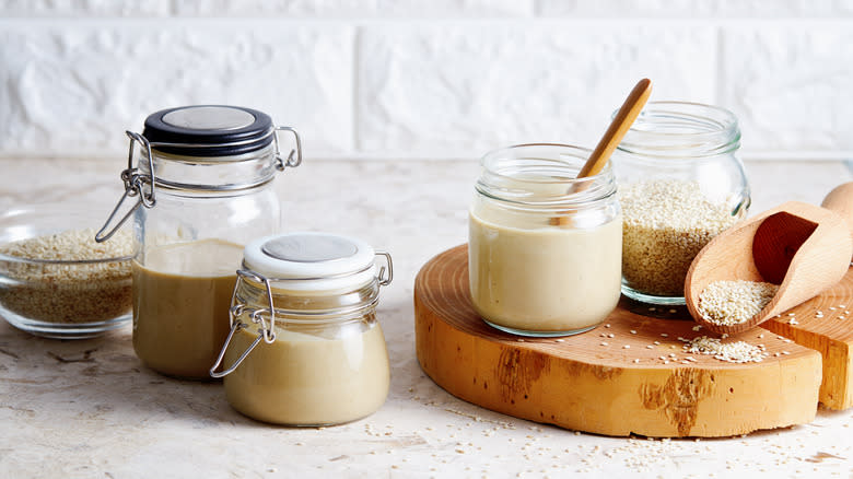 Sesame paste in jars