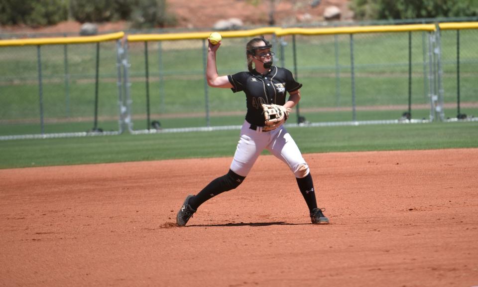 Payten Bensen fires a strike to first during a win over Dixie.