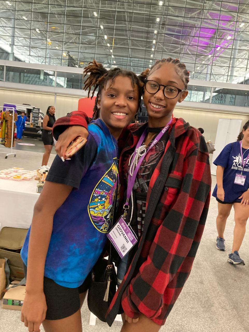 Rena Hunt, 15, left and Giovanni Greene, 17, both of Richmond, Va., attended the NAACP convention in Boston to showcase their talents in poetry and dance, respectively.