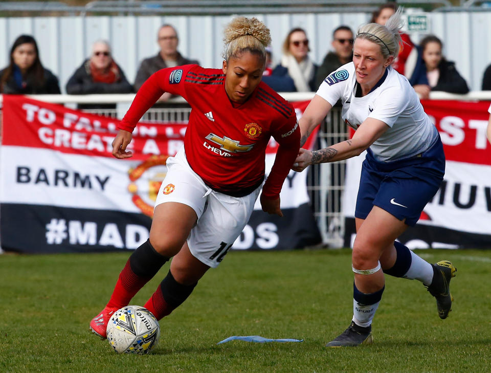 Cheshunt, UK. 31st Mar, 2019. Lauren James of Manchester United Women during The FA Women's Championship match between Tottenham Hotspur Ladies and Manchester United Women at The Stadium, Cheshunt FC, Cheshunt, UK on 31 Mar 2019. Credit: Action Foto Sport/Alamy Live News