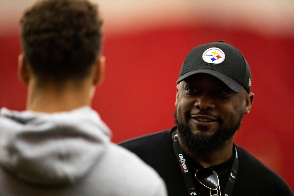 Pittsburgh Steelers head coach Mike Tomlin, seen here in March at the University of Cincinnati's pro day workouts, is 22-8 all-time in the regular-season against the Bengals.