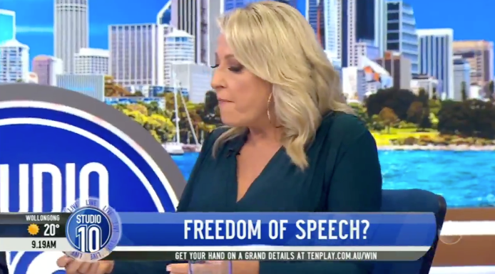 “Senator, you said that you made those remarks because [Sarah Hanson-Young] was guilty of misandry. I am not a misandrist. Why did you call me a b**ch?” Angela asked on live television. Source: Channel Ten
