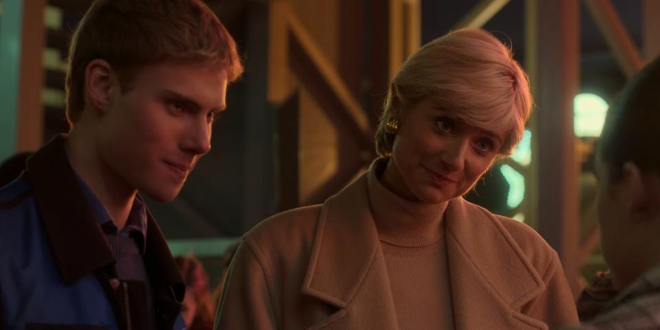 Prince William (Rufus Kampa) and Princess Diana (Elizabeth Debicki) in "The Crown" season six.