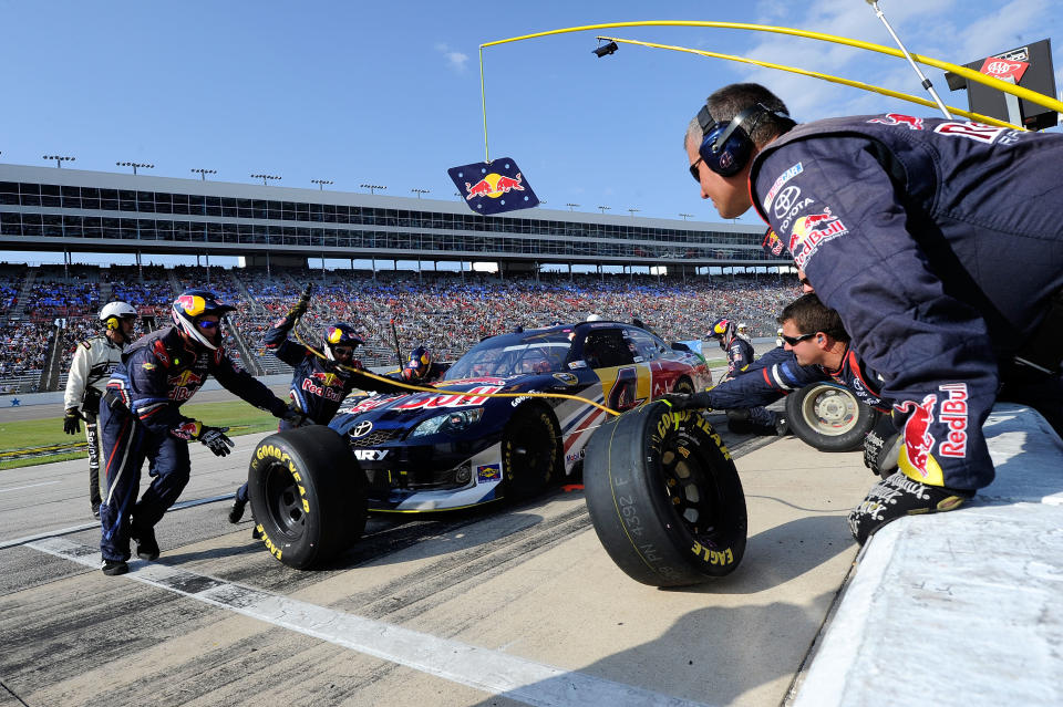 FORT WORTH, TX - NOVEMBER 06: Kasey Kahne, driver of the #4 Red Bull Toyota, pits during the NASCAR Sprint Cup Series AAA Texas 500 at Texas Motor Speedway on November 6, 2011 in Fort Worth, Texas. (Photo by John Harrelson/Getty Images for NASCAR)