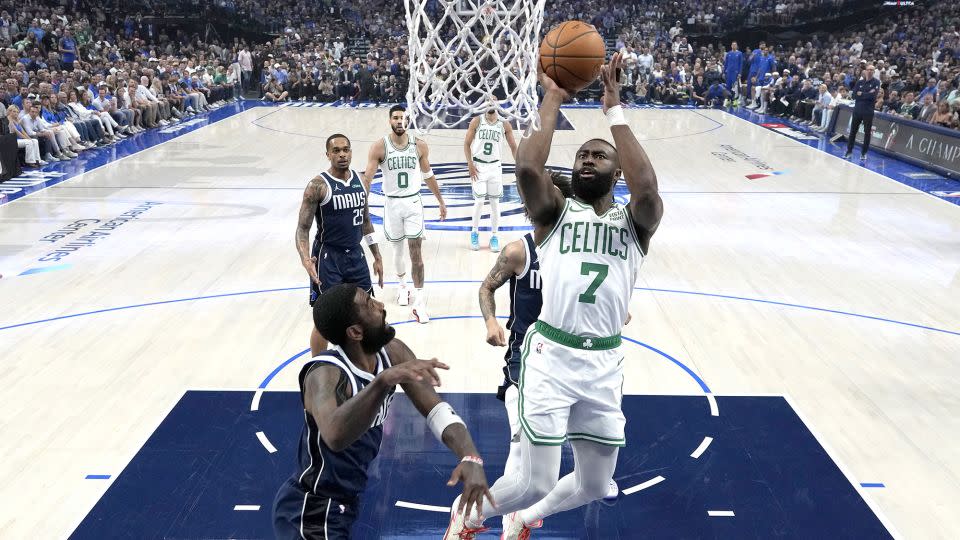 Brown drives to the basket in Game 4. - Stacy Revere/Getty Images