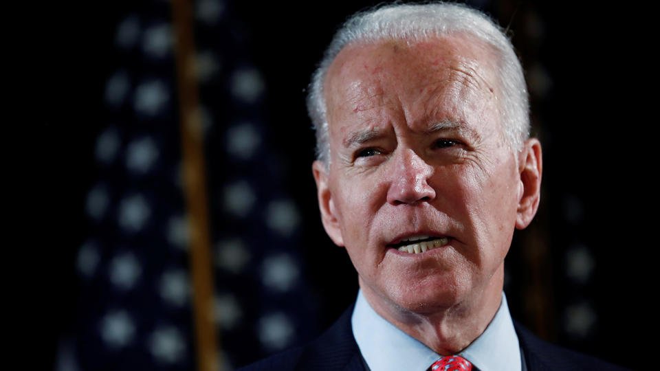 Democratic U.S. presidential candidate and former Vice President Joe Biden speaks about responses to the COVID-19 coronavirus pandemic at an event in Wilmington, Delaware, U.S., March 12, 2020. REUTERS/Carlos Barria