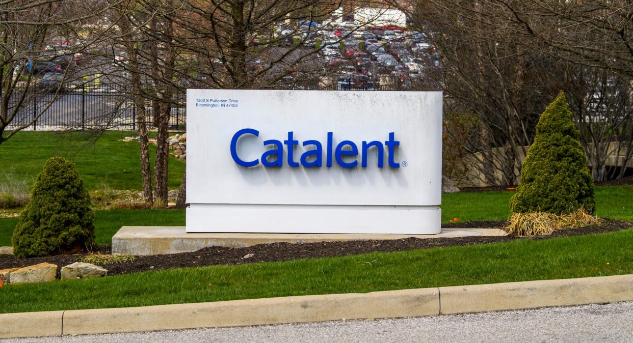 The sign at the entrance of Catalent in April 2022.