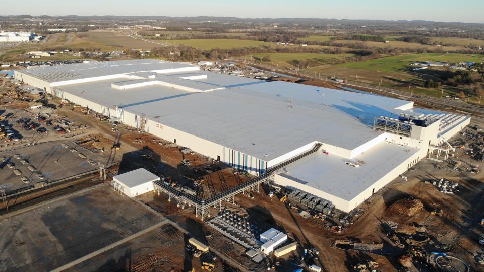 Aerial view of Ultium Cells LLC battery cell manufacturing plant in Spring Hill, Tennessee where construction continues. Ultium Cells is the joint venture between General Motors and LG  Energy Solution. It is investing an additional $275 million in the plant.