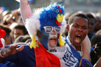 <p>Fans react in a fan zone at the Hotel de Ville before the World Cup semi-final match </p>