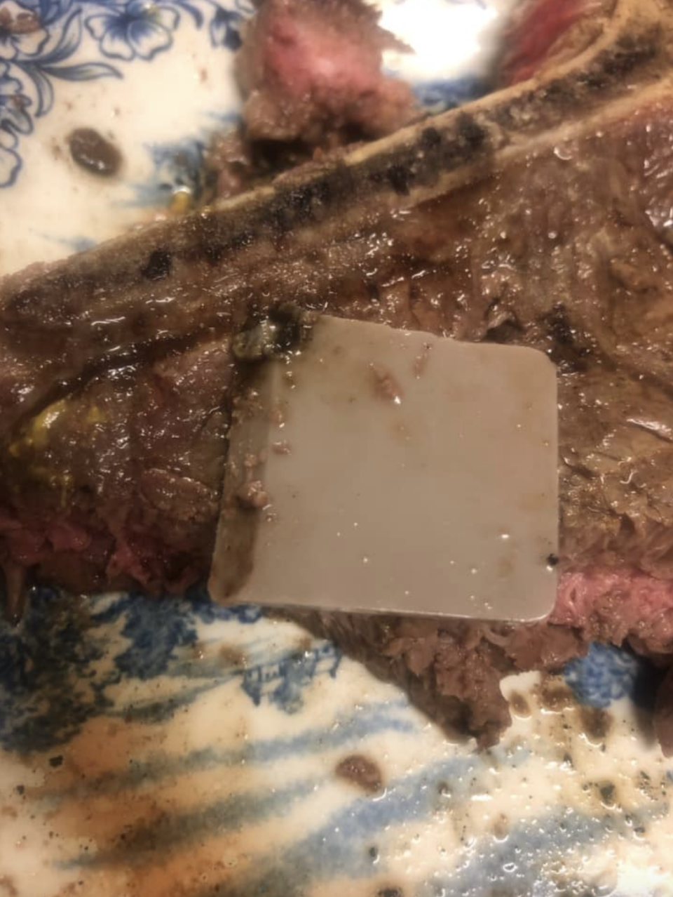 Plastic lodged into T-bone steak from Coles.