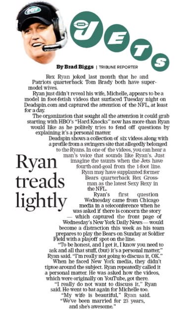 Chicago Tribune publishes Rex Ryan story in shape of a foot