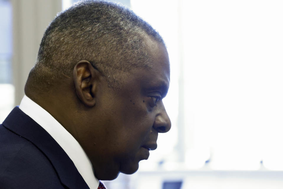 U.S. Defense Secretary Lloyd Austin arrives for a meeting with Ukraine's Defense Minister Oleksii Reznikov ahead of a NATO defence ministers' meeting at NATO headquarters in Brussels, Wednesday, June 15, 2022. NATO defense ministers, attending a two-day meeting starting Wednesday, will discuss beefing up weapons supplies to Ukraine, and Sweden and Finland's applications to join the transatlantic military alliance. (Yves Herman, Pool Photo via AP)