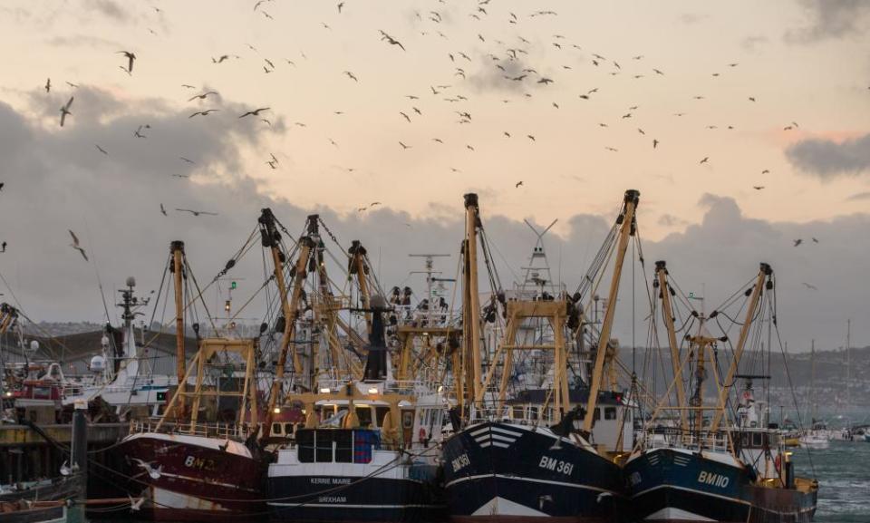 Fishing boats moored in Brixham harbour