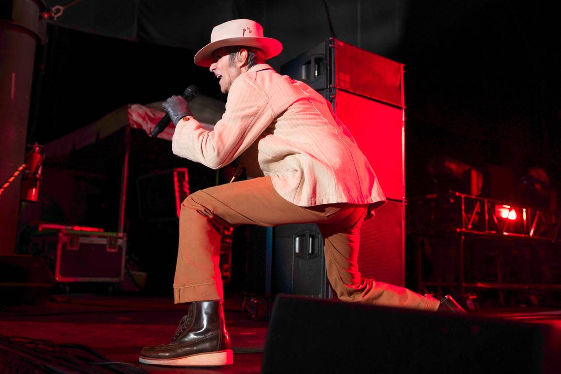 Perry Farrell works the crowd as Jane’s Addiction performs at Raleigh, N.C.’s Red Hat Amphitheater, Tuesday night, Sept. 3, 2024.