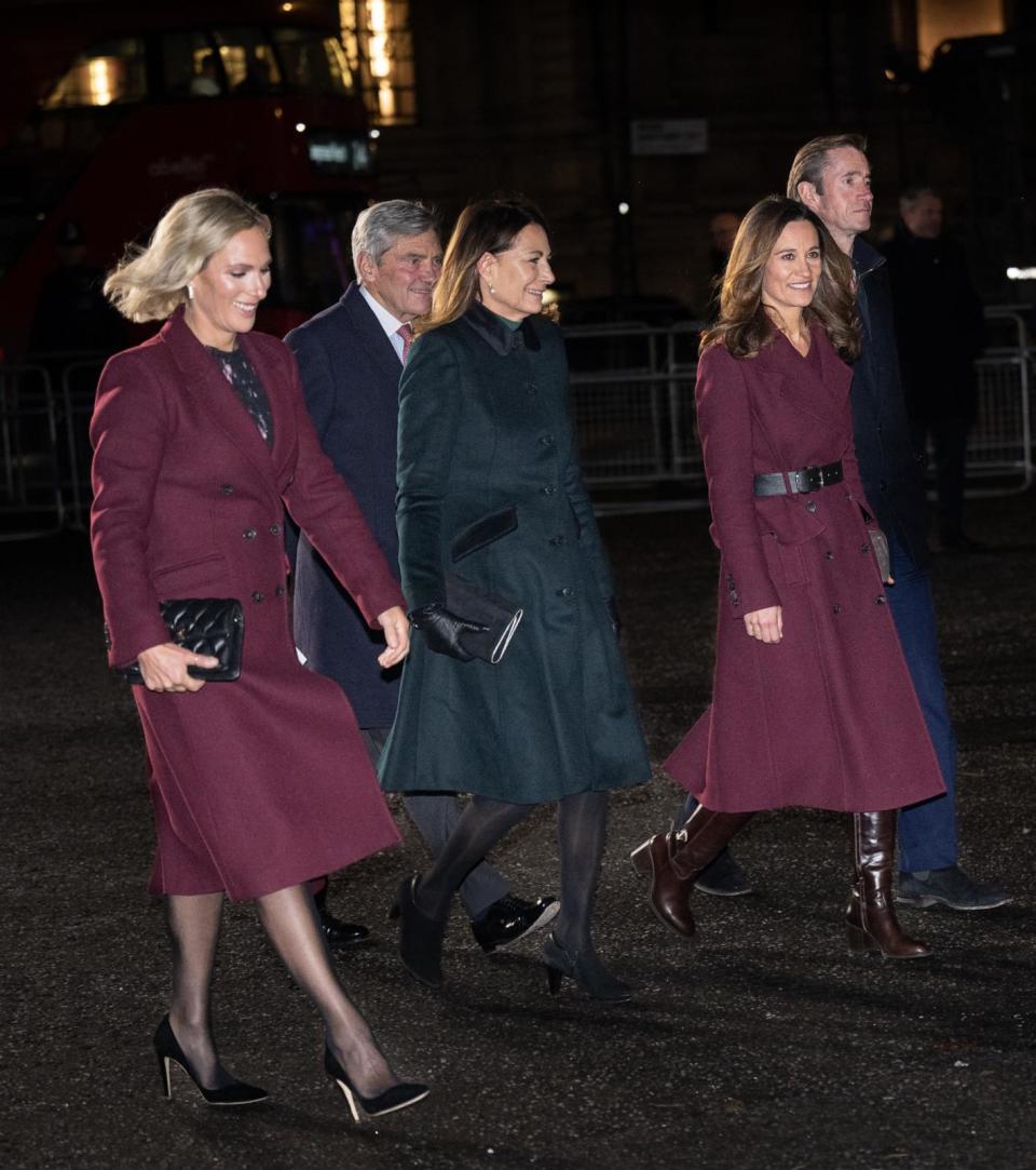 PHOTO: Zara Phillips, Michael Middleton, Carole Middleton, Pippa Middleton, James Matthews  attend the 'Together at Christmas' Carol Service at Westminster Abbey, Dec. 15, 2022, in London. (Samir Hussein/WireImage/Getty Images)