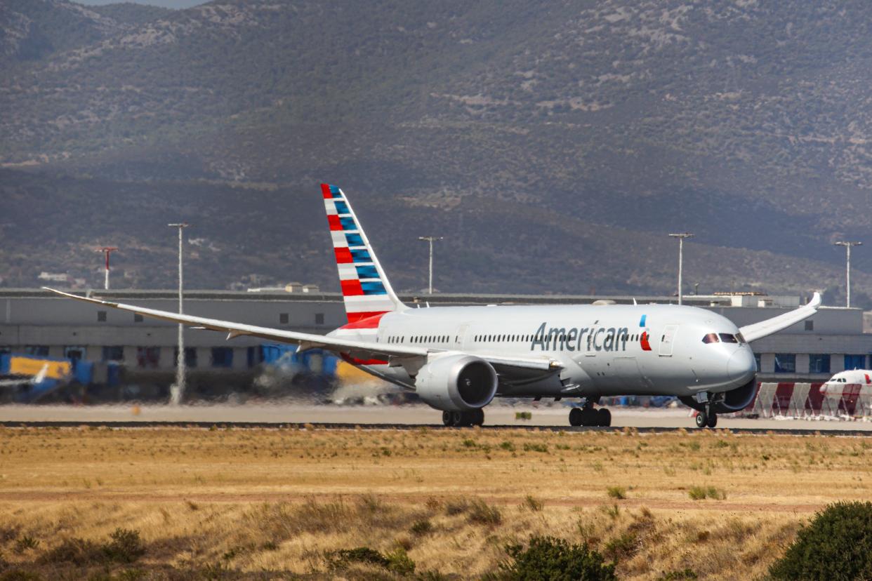 American Airlines Boeing 787 Dreamliner taxiing at Athens International airport.