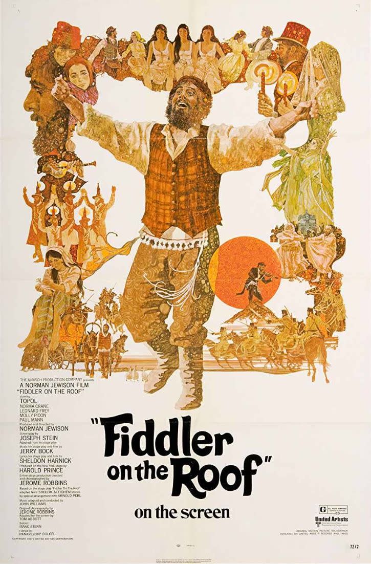 <p>Clearly the 70s were the Golden Age of movie musicals and this story of a Jewish peasant trying to marry off his daughters is no exception. Songs like "<a href="https://www.amazon.com/Matchmaker/dp/B001G5VHH8?tag=syn-yahoo-20&ascsubtag=%5Bartid%7C10063.g.34344525%5Bsrc%7Cyahoo-us" rel="nofollow noopener" target="_blank" data-ylk="slk:Matchmaker;elm:context_link;itc:0;sec:content-canvas" class="link ">Matchmaker</a>" and "If I Were a Rich Man" will get stuck in your head for weeks after viewing.</p><p><a class="link " href="https://www.amazon.com/Fiddler-Roof-Topol/dp/B001EYK16Y/ref=sr_1_1?tag=syn-yahoo-20&ascsubtag=%5Bartid%7C10063.g.34344525%5Bsrc%7Cyahoo-us" rel="nofollow noopener" target="_blank" data-ylk="slk:WATCH NOW;elm:context_link;itc:0;sec:content-canvas">WATCH NOW</a></p>