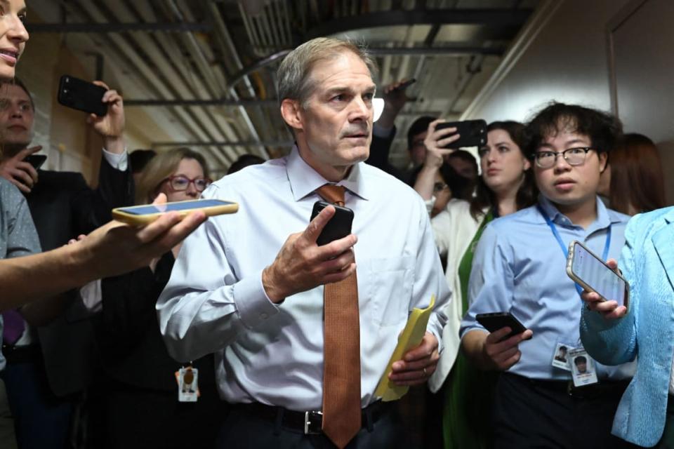 Jim Jordan speaks to reporters in the Capitol building