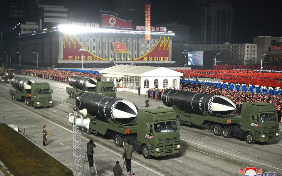 Submarine launched ballistic missiles were showcased at the parade - AFP