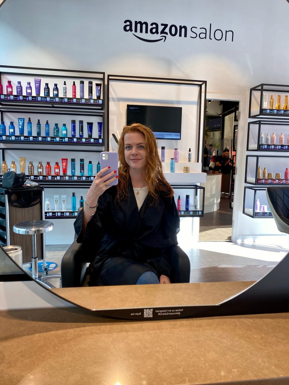 Selfie in mirror at hair salon