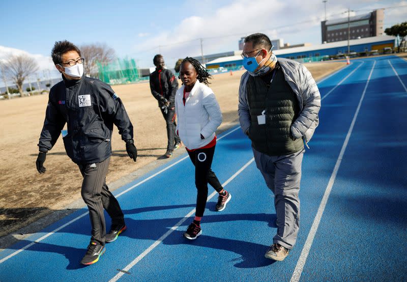 Athletes from South Sudan attend their training session in preparation for the Tokyo 2020 Olympic and Paralympic Games amid the coronavirus disease (COVID-19) outbreak, in Maebashi