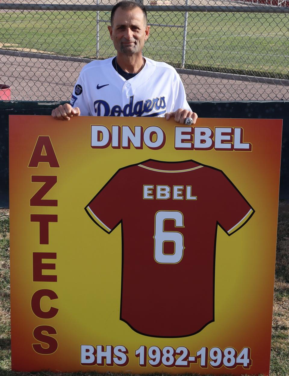 Los Angeles Dodgers third base coach Dino Ebel visited Barstow High School on Jan. 14, 2021 for a ceremony retiring the No. 6 jersey he wore while playing at the school.