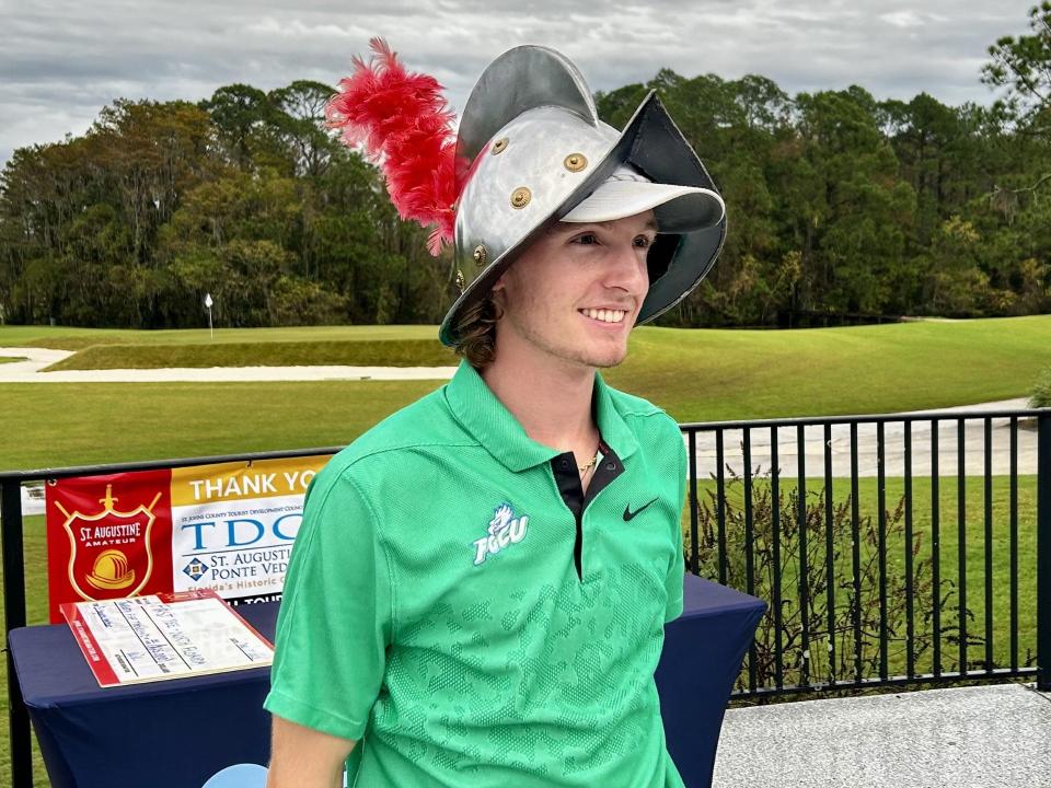 Brody Stevenson wears the commemorative Conquistador Helmet for winning the St. Augustine Amateur.