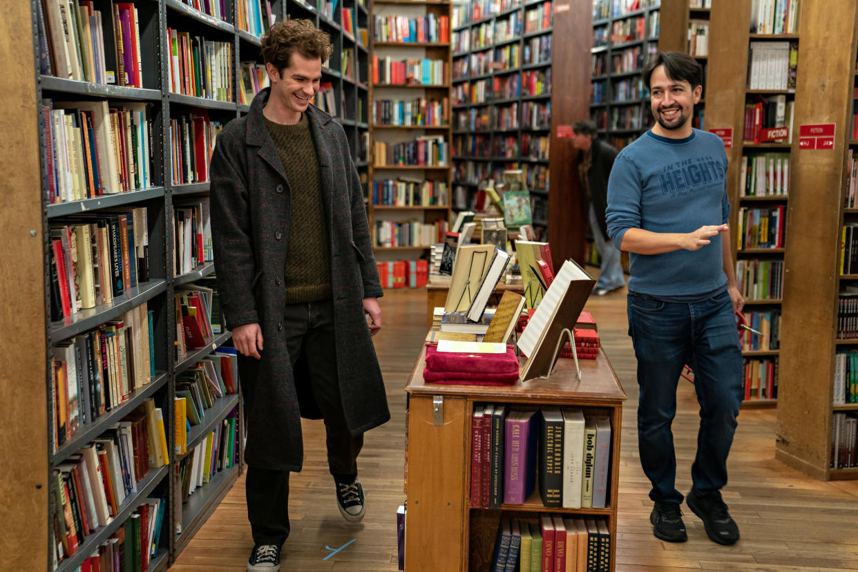 Andrew Garfield and Lin-Manuel Miranda on the set of Tick, Tick... Boom! (Photo: Macall Polay/Netflix) 