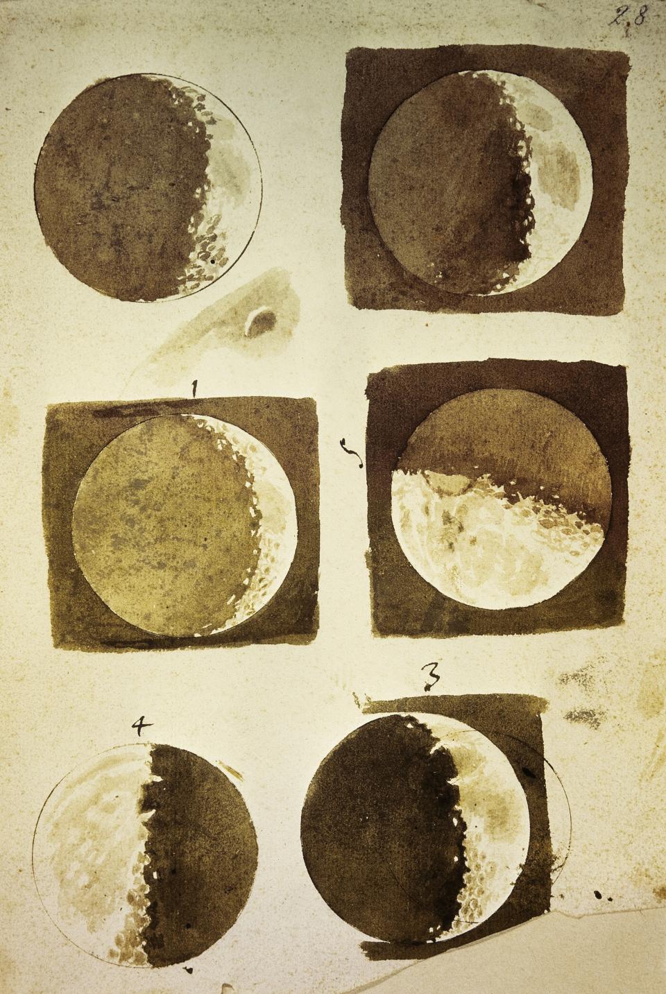 Grainy drawings of phases of the moon