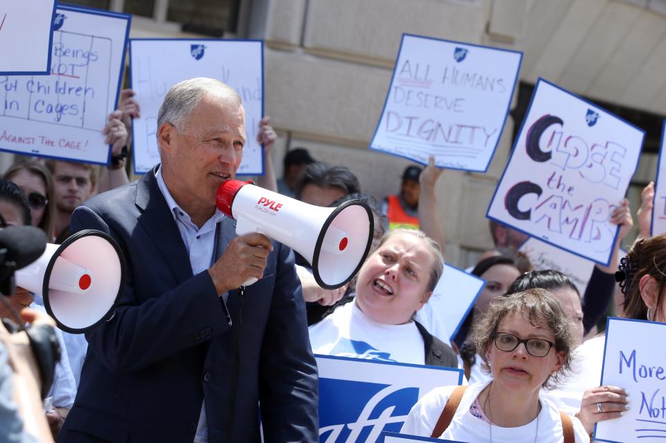 Democratic presidential candidate Gov. Jay Inslee (WA) in front of the U.S. Customs and Border Protection Headquarters on July 12, 2019 in Washington, DC.