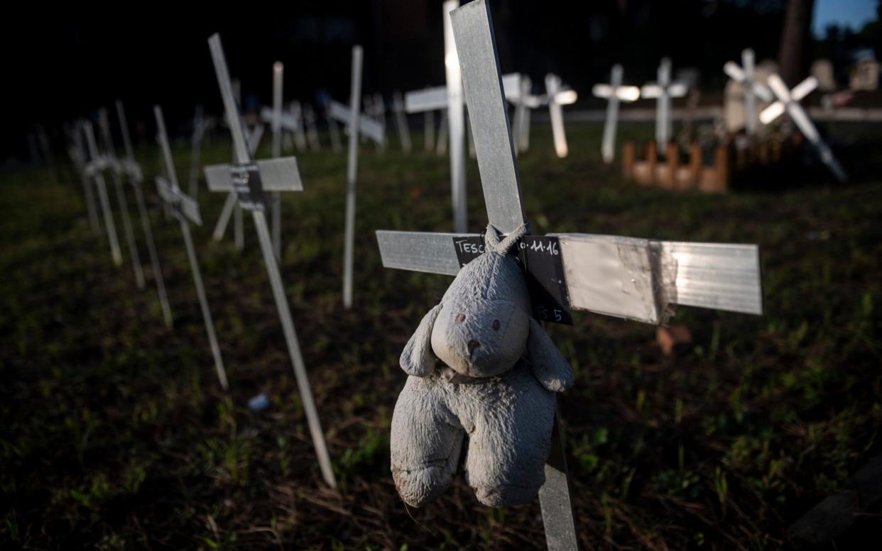 Crosses marking fetus burials at the Flaminio cemetery in Rome - Getty