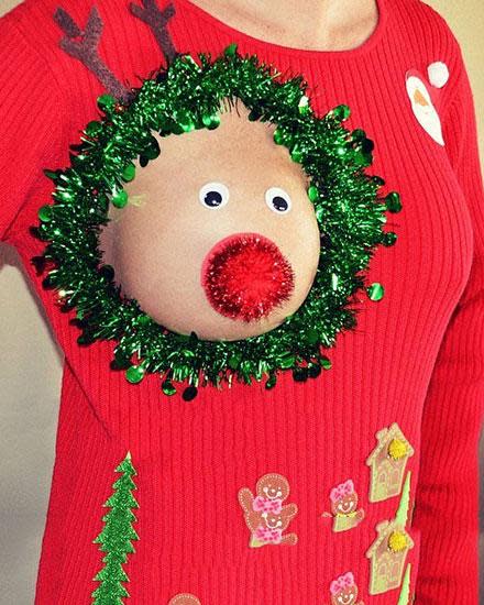 Women Expose Boobs In Bizarre Reindeer Sweater Trend 