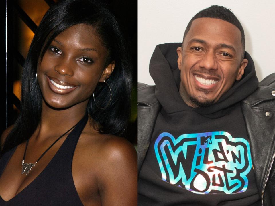 A headshot of LaNisha Cole wearing a black dress and large hoop earrings next to a headshot of Nick Cannon wearing a black hoodie while sitting with his back against a wall.