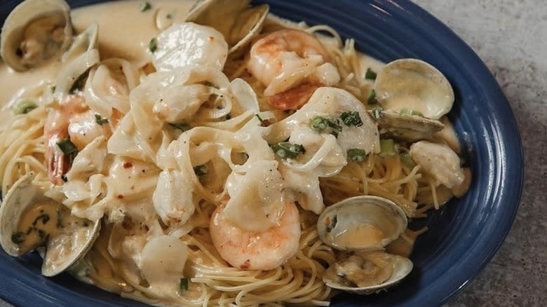 plate of seafood pasta