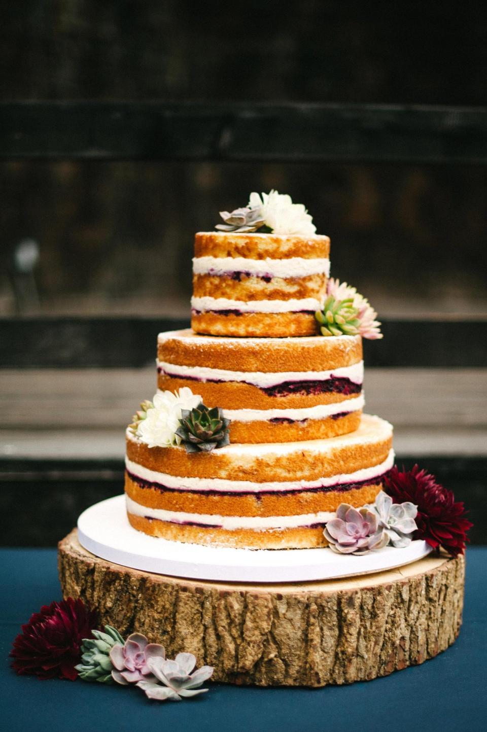 Naked Wedding Cake with Succulents