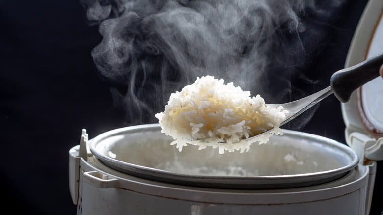 Steamed rice in a cooker