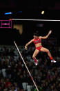 Jennifer Suhr of the United States competes in the Women's Pole Vault final on Day 10 of the London 2012 Olympic Games at the Olympic Stadium on August 6, 2012 in London, England. (Photo by Hannah Johnston/Getty Images)