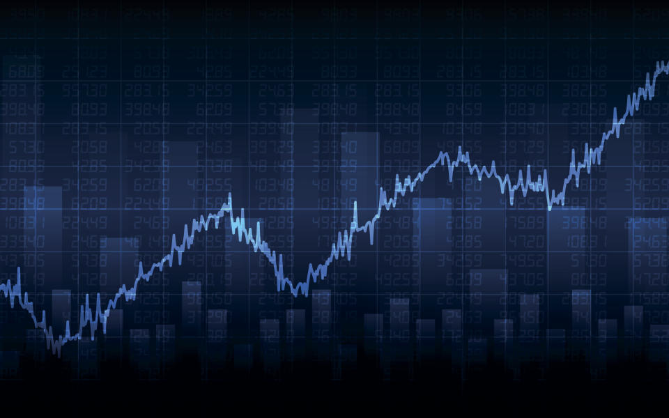 Dark blue stock chart indicating gains