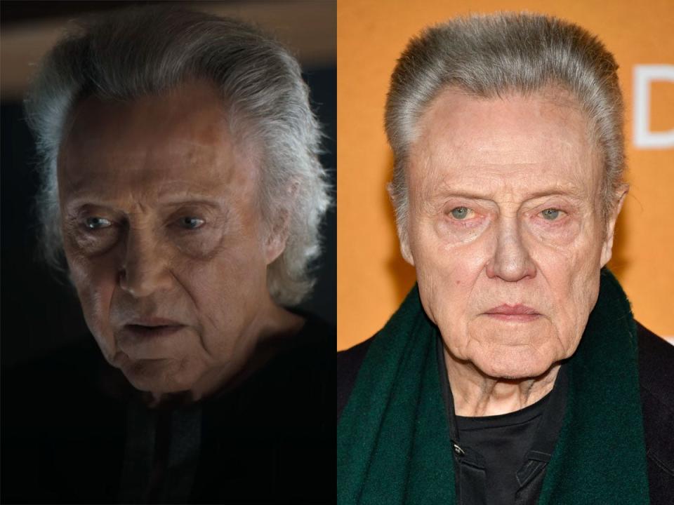 Christopher Walken as Emperor Shaddam IV in "Dune: Part Two" and Walken at the NYC premiere of the film.