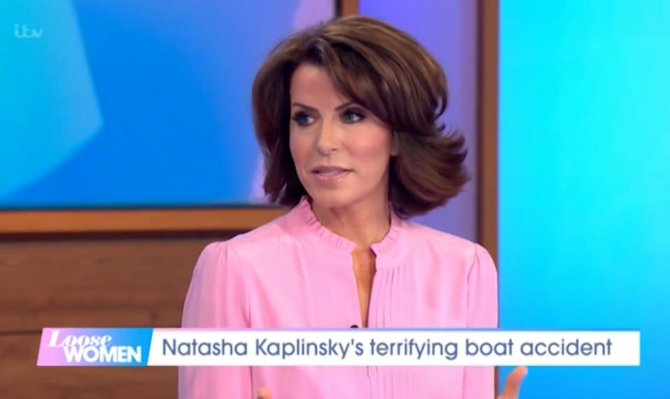 Newsreader Natasha Kaplinsky appeared on ITV’s ‘Loose Women’ to share the story of a terrifying boat accident that left her and her family scarred. (Credit: ITV)