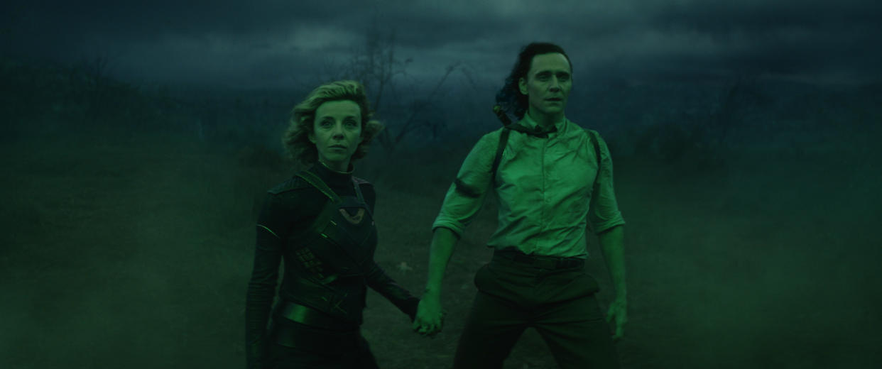 (L-R): Sylvie (Sophia Di Martino) and Loki (TomÂ Hiddleston) in Marvel Studios' LOKI, exclusively on Disney+. Photo courtesy of Marvel Studios. Â©Marvel Studios 2021. All Rights Reserved.