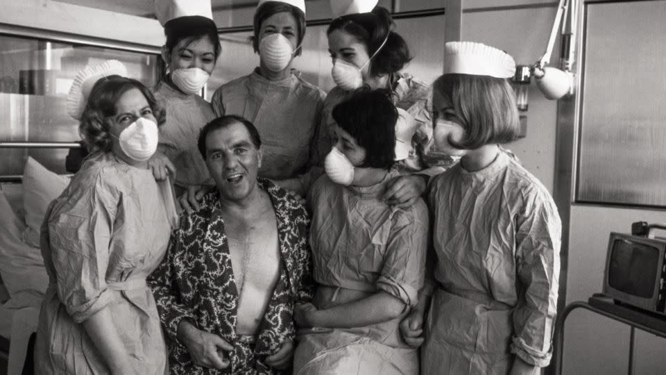 Britain's first heart transplant patient, Frederick West, pictured with nurses at the National Heart Hospital in London in 1968. He survived just 46 days after the procedure. - Rolls Press/Popperfoto/Getty Images