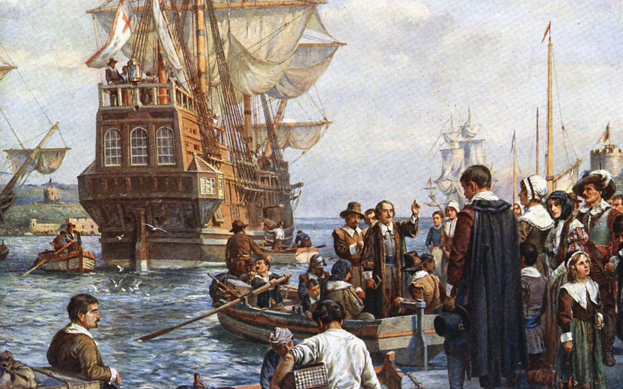 The Mayflower set sail from Plymouth in the UK to the New World in 1620, carrying the Pilgrim Fathers to North America - Alamy