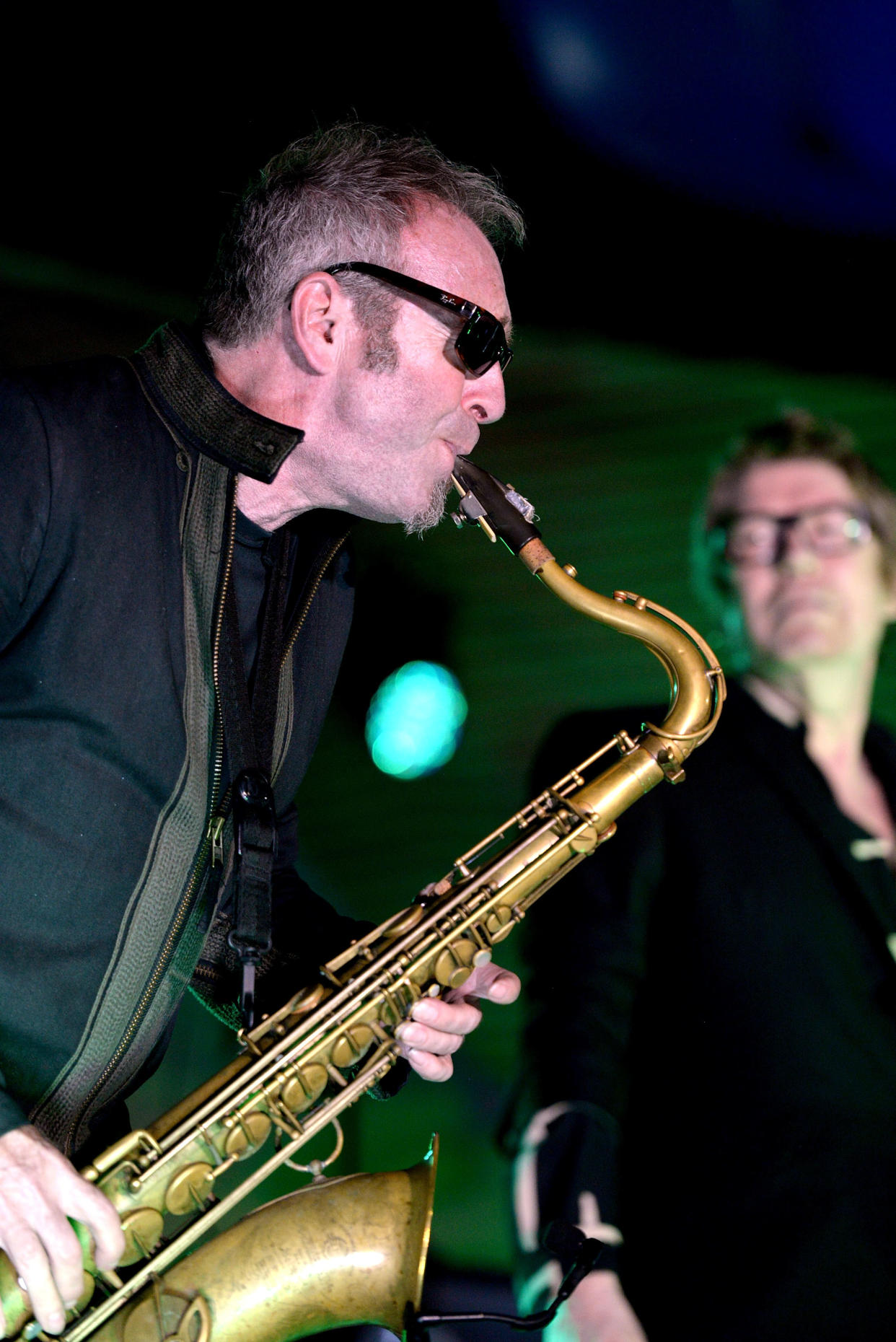 SANTA MONICA, CA - JULY 21:  (L-R) Horn player Mars Williams and singer Richard Butler of The Psychedelic Furs perform onstage during the Twilight Series at Santa Monica Pier on July 21, 2016 in Santa Monica, California.  (Photo by Scott Dudelson/Getty Images)