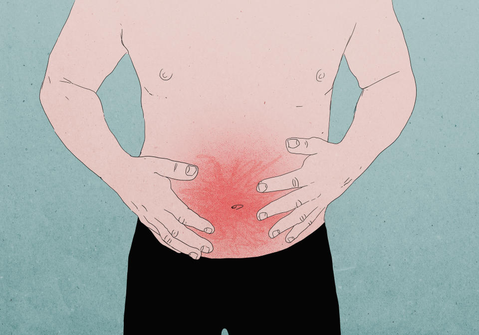 man's gut stomach pain graphic