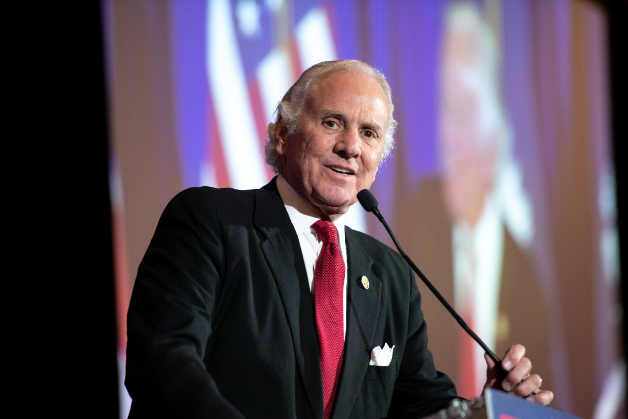 COLUMBIA, SC - NOVEMBER 03: South Carolina Governor Henry McMaster speaks to a crowd during an election night party for Sen. Lindsey Graham (R-SC) on November 3, 2020 in Columbia, South Carolina. Graham defeated Democratic U.S. Senate candidate Jaime Harrison. (Photo by Sean Rayford/Getty Images)