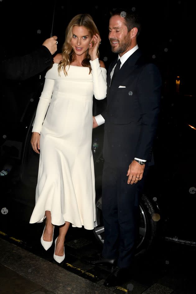 Frida Andersson and Jamie Redknapp arrive at Scott's for their wedding party. (Photo: BerettaBeretta/Sims/Shutterstock)