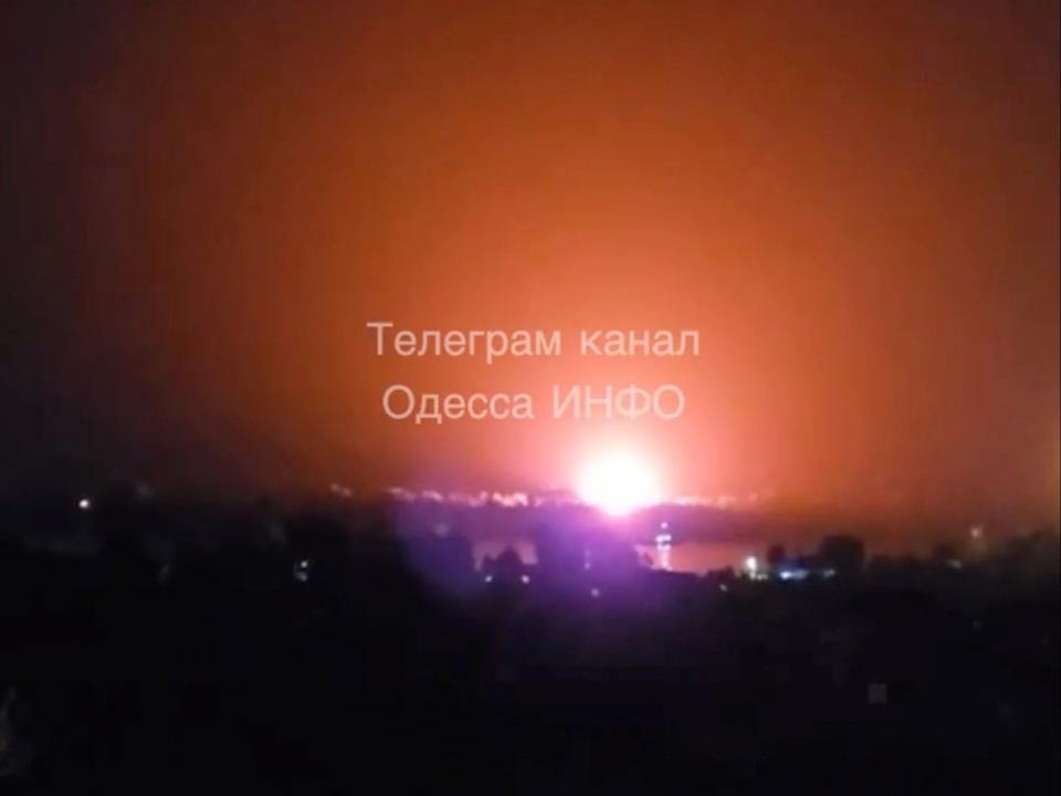 A general view of a blast near Plauru, Romania, as seen from Izmail, Ukraine (Telegram/Odesa INFO via REUTERS)