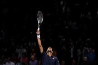 Britain Tennis - Barclays ATP World Tour Finals - O2 Arena, London - 19/11/16 Serbia's Novak Djokovic celebrates winning his semi final match against Japan's Kei Nishikori Reuters / Toby Melville Livepic